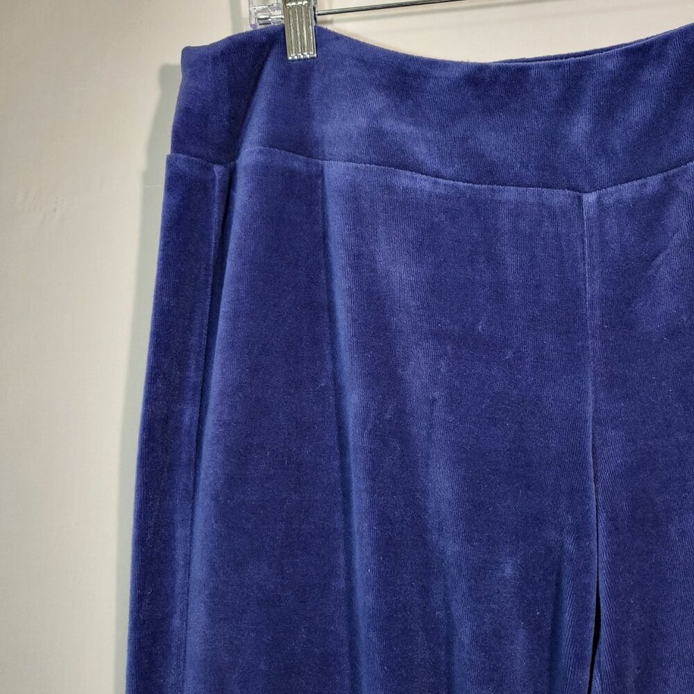 d&co Denim & Company Woman's Velvet Wide Leg Lounge Pant Size LP Royal Blue - Picture 2 of 8